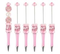 Bestewelry 5 penne a sfera in plastica a forma di fiore, con perline e inchiostro nero, per decorare penne per ufficio e scuola, colore rosa