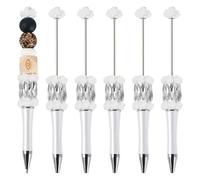 Bestewelry 5 penne a sfera in plastica a forma di fiore, con perline e inchiostro nero, per decorare penne per ufficio e scuola, colore bianco