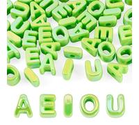 Bestewelry 50 perline in acrilico, con lettera A E I O U, in acrilico, per braccialetti fai da te, collane, orecchini, portachiavi, gioielli, artigianato, verde lime