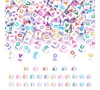Bestewelry 500 perline acriliche bianche dell'alfabeto da 6 mm, lettera A E I O U, quadrate per bracciali, collane, creazione di gioielli