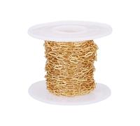 Bestewelry Catene fermacarte in ottone placcato oro 18 carati, 6 x 2,5 x 0,6 mm, saldate disegnate allungate con rocchetto per fai da te, bracciali, collane, orecchini, gioielli