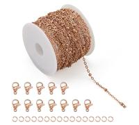 Bestewelry Catene satellitari in acciaio inossidabile 304 da 5 m, con perline color oro rosa, con anelli di salto, chiusure a moschettone per la creazione di collane e gioielli