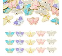 Bestewelry Ciondoli smaltati a forma di farfalla per la creazione di gioielli colorati a forma di fiore farfalla ciondoli in lega a tema insetti per braccialetti fai da te collane portachiavi, Metallo