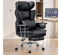BESTFAIR Sedia da ufficio grande e alta, 226,8 kg, con poggiapiedi, sedie da computer in pelle con altezza regolabile, sedie da ufficio direzionali con supporto lombare, nera