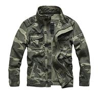 Bestgift Giacca da uomo di mezza età casual mimetico abbigliamento da lavoro giacca in denim giacca militare, Verde mimetico., L
