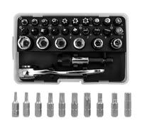 Bestgle 28 Pezzi Set di Chiavi a Bussola, Cr-V Set di Bussole Versatile per Molteplici Progetti di Fai-da-te, Ergonomiche, Per Attrezzi Da Meccanico (2-25 Nm) Doppia Direzione Regolabile a 72 Denti