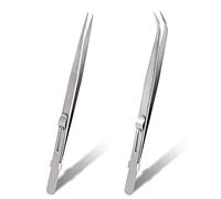 Bestgle - Set di 2 pinzette di precisione in acciaio inox, con punta fine, dritte e curve per gioielli, pietre diamantate