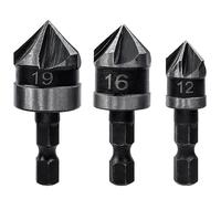Bestgle Set di 3 punte per svasatura conica, esagonali, 90° centro, per legno, plastica, cambio rapido, 12 mm, 16 mm, 19 mm