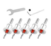 Bestgle Set di 5 punte per trapano a svasatura, con arresto di profondità regolabile, gambo rotondo da 8 mm, confine cono, foro per la lavorazione del legno, plastica, fori, con chiave esagonale e