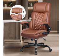 BestGlory Sedia da ufficio ergonomica in pelle con braccioli pieghevoli, supporto lombare, poggiatesta regolabile, sedia da computer, sedia da ufficio a casa con funzione a dondolo