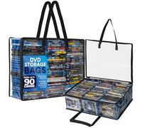 Besti Blu Ray, set di 2 sacchetti in plastica trasparente con manici per conservare bluray, DVD, CD, custodie per videogiochi, può contenere fino a 90 custodie Bluray e 60 DVD (nero)