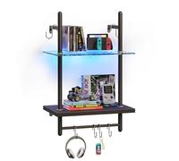 Bestier 38 cm, 2 ripiani, scaffalatura per tubi sospesi, industriale, a parete, con tubo rotondo e gancio, scaffale in legno per decorazione e conservazione, libreria per soggiorno, cucina, balcone