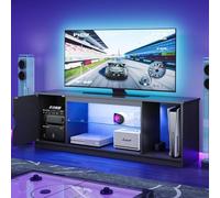 Bestier Mobile TV basso per TV da 65 pollici e piccoli televisori, 145 x 35 x 52 cm, con luci LED RGB & ripiani in vetro regolabili per soggiorno, camera da letto