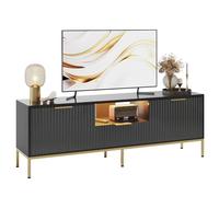 Bestier Mobile TV con fronti scanalati per TV da 32/60", moderno centro di intrattenimento con vano portaoggetti, console multimediale con motivo ondulato per soggiorno e camera da letto, nero lucido