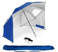 BestIF - Ombrellone da spiaggia, misura XXL, robusto ombrellone 2 in 1 per spiaggia e giardino, protezione solare UV 50, pieghevole, multifunzione, con finestra, 210 x 220 cm