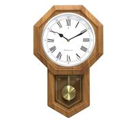 BESTIME 66236A Plastic Pendulum Clock Wood Grain Color.Sturdy Frame.Westminster Chime Every Hour,Elegant,Traditional Schoolhouse,Home,Office,Living Room,Bedroom.