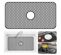 Bestjing Protezioni per lavello in silicone per lavello da cucina con scarico centrale, 75,4 x 39,4 cm, accessorio protettivo per cucina, antiscivolo, resistente al calore, per fondo di fattoria