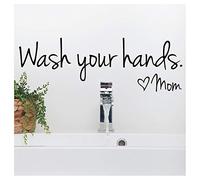 Bestjybt Wash Your Hands Love Mom - Adesivo da parete impermeabile in vinile per bagno