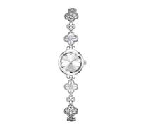BESTKANG Orologio al quarzo da donna con cinturino a quattro foglie e catena, impermeabile, alla moda, Argento, Alla moda