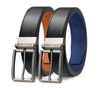 BESTKEE 2 Pacchi Cintura Uomo, Cintura Reversibile di Pelle 35mm Confezione Regalo, Regolabile e Accorciabile