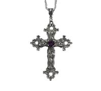 Bestleey Collana con ciondolo a forma di croce gotica, stile vintage, con fiore intagliato rosso e nero, collana punk Y2k per Halloween, collana misteriosa da strega, Large, Lega di acciaio, Nessuna