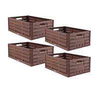 Bestlivings Scatola pieghevole stabile, 4 pezzi, design in legno, 60 x 40 x 21,8 cm (lunghezza x larghezza x altezza), impilabile, cestino per la spesa pieghevole da 45 l, robusta cassetta pieghevole,