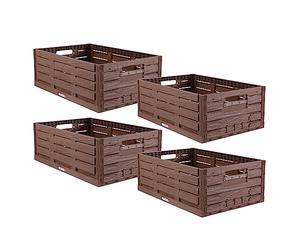 Bestlivings Scatola pieghevole stabile, 4 pezzi, design in legno, 60 x 40 x 21,8 cm (lunghezza x larghezza x altezza), impilabile, cestino per la spesa pieghevole da 45 l, robusta cassetta pieghevole