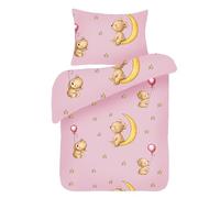 Bestlivings Set di biancheria da letto per bambini, 2 pezzi, 100 x 135 cm, 40 x 60 cm, 100% cotone, motivo: orsacchiotto rosa