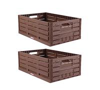 Bestlivings Stabile scatola pieghevole da 2 pezzi, design in legno, 60 x 40 x 21,8 cm (lunghezza x larghezza x altezza), impilabile, cestino per la spesa, 45 l, robusta scatola pieghevole, cassetta