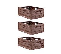 Bestlivings Stabile scatola pieghevole da 3 pezzi, design in legno, 40 x 30 x 16,3 cm (lunghezza x larghezza x altezza), impilabile, cestino per la spesa pieghevole da 16 l, robusta cassetta