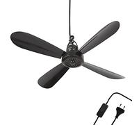 Bestlivings Ventilatore da soffitto portatile con spina e interruttore, 220 V-240 V/5 Watt, Ø 40 cm, ventilatore con gancio, risparmio energetico (nero)