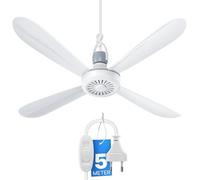 Bestlivings Ventilatore da soffitto portatile da appendere con gancio, silenzioso 25 dB, 5 W a basso consumo, Ø 40 cm con 4 pale removibili, XXL cavo 5 m con interruttore, spina UE 220-240 V