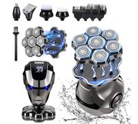 BestMal - Rasoio elettrico 6 in 1 per uomo calvo, ricaricabile, con rasoio rotativo 7D, impermeabile, per uso bagnato/asciutto, con rasoio per peli del naso, basette e spazzola per la pulizia del viso
