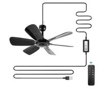 bestmoument Ventilatore da soffitto portatile USB con telecomando, 3 | Ventilatore da 5 V a sospensione, 6 pale, piccolo ventilatore da soffitto pieghevole silenzioso per crociera RV campeggio