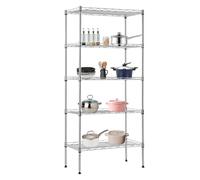 BestOffice Scaffalatura per garage a 5 ripiani, in metallo, capacità di carico 340 kg, resistente, certificata NSF, ripiani multiuso con piedini di livellamento, per garage, casa, ufficio, cromato