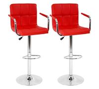 BestOffice Set di 2 sgabelli da bar moderni con bracciolo, regolabili in altezza, sgabelli da bar, sedie girevoli in pelle PU, sedie idrauliche per sala da pranzo, cucina e casa (rosso)