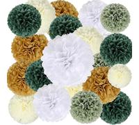 BestoFun 16 Pezzi Verde Pompon di Carta Seta, Khaki per Natale, Decorazione Beige e Bianca per Natale, Matrimonio, Decorazione da Tavolo, Festa di Compleanno, Festa in Giardino