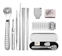 Bestomrogh 5 Piede Raschietto Rasoio per Calli Pedicure Professionali Lima Piedi Forcella per Cuticole Set con Custodia la Cura dei Pedicure limapiedi 10 Lame di Ricambio