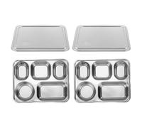 BESTOMZ 2 Set Piatto in Acciaio Inox Scomparti e Coperchio, Cinque Griglie | Superficie Liscia, Facile da Pulire, per Contorni e Insalate, Uso in Scolastica e Ristorante