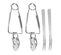 BESTOMZ 2 Set Pinze per Lumache e Forchette Escargot in Acciaio Inox, Mini, Argento, Meccanismo a Molla, Compatte e Portatili, per Alimenti e Lumache, per Cucina e Hotel