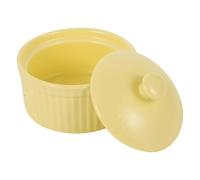 BESTOMZ Ciotola in Ceramica Gialla con Coperchio per Dolci Soffici, Facile da Usare e Pulire, come Pirofila da Forno per Dessert e Uova al Vapore