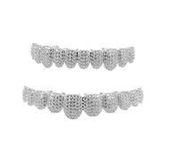 BESTOMZ Set 1 Grills per Denti Argento in Rame con Pietre Lucenti, Accessorio Hip Hop per Cosplay e Party, Copertura Completa 10 Denti, Resistente All'ossidazione