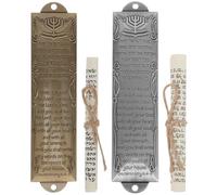 BESTOMZ Set 2 Pezzi Mezuzah retrò in Metallo Scrittura Religiosa, Decorazione Casa e Porta Ingresso Cattolica, Ornamento Sacro per Preghiera Fori per Fissaggio