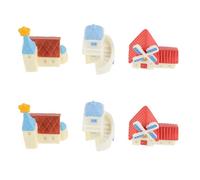 BESTOMZ Set 6 Miniature da Giardino in Resina - Mini Case Cottage Blu e Bianco Mulino e Chiesa a Stelle - Ornamenti da Micro Paesaggio per Decorazione Terrari Bonsai e Fai da Te