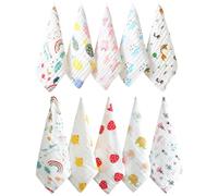 BESTOMZ Set da 10 Asciugamani per Ragazzo Ragazza 30x30 Cm in Cotone 6 Strati, Asciugamani per Viso la Saliva, Morbidi e Assorbenti, la Cura e Uso Quotidiano Stile Casuale