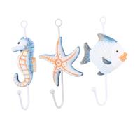 BESTOMZ Set di 3 Ganci Decorativi in Ferro Base in Legno, Design a Stella Marina e Pesce, per Decorazione, Salvaspazio e Resistenti