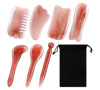 BESTOMZ Strumento per Massaggi Gua Sha con Superficie Liscia e Design Versatile Set 7 Pezzi in Resina Include Borsa Rosa per Conservazione, per Uso Domestico e Campeggio