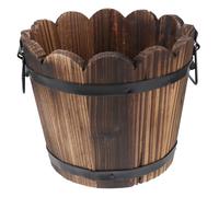 BESTOMZ Vaso in Legno Massello Carbonizzato per Mini Cactus e Piante Artificiali, Vaso Retrò a Forma di Barile Bocca Ondulata, Terreno Traspirante e Assorbi Acqua, Decorazione Casa