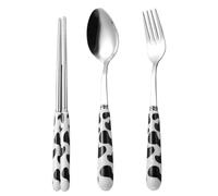 BESTonZON 1 Set Stoviglie Per Bambini Bacchette Con Stampa Di Mucca Forchetta e Cucchiaio Di Mucca Posate Di Mucca Abito Portatile Cucchiaio Per Bambini Bambino Che Fa i Primi Passi Ceramica