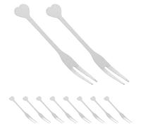 BESTonZON 10 forchette per frutta in acciaio inox, mini forchetta da dessert a forma di cuore, per lumaca e antipasto, picche da cocktail riutilizzabili per matrimoni e feste, argento